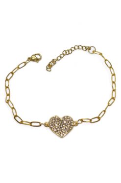 Bracelet en acier doré multi-pierres, modèle cœur, chaîne DD, vente en gros - 3675
