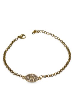 Bracelet en acier avec chaîne et pierre blanche, modèle Doc, couleur or, vente en gros - 3676