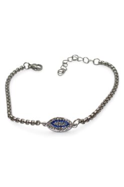 Bracelet en acier couleur argent avec pierre œil de navette, modèle albanais - 3679