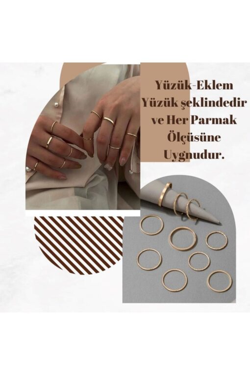 Toptan Kadın Gold 10'lu Kombin Yüzük Seti - 2897 — изображение 4