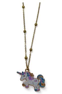 Collier en acier avec chaîne à billes modèle licorne couleur or en gros - 3690