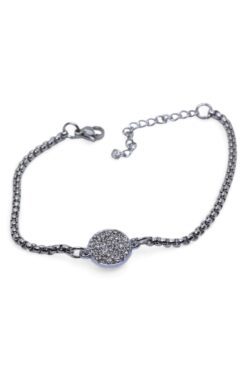 Bracelet en acier avec pierre blanche ronde couleur argent, modèle albanais - 3678