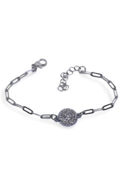 Bracelet en acier avec chaîne trombone, pierre blanche ronde, couleur argent, vente en gros - 3677