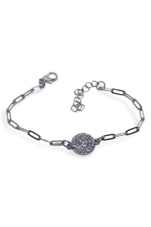 Bracelet en acier avec chaîne trombone, pierre blanche ronde, couleur argent, vente en gros - 3677