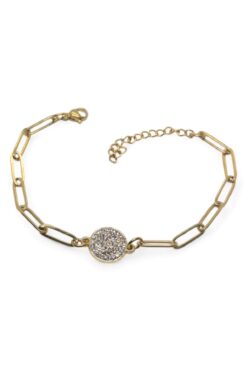 Bracelet en acier avec chaîne trombone ronde blanche couleur or, vente en gros - 3673