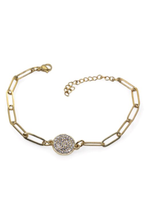 Bracelet en acier avec chaîne trombone ronde blanche couleur or, vente en gros - 3673