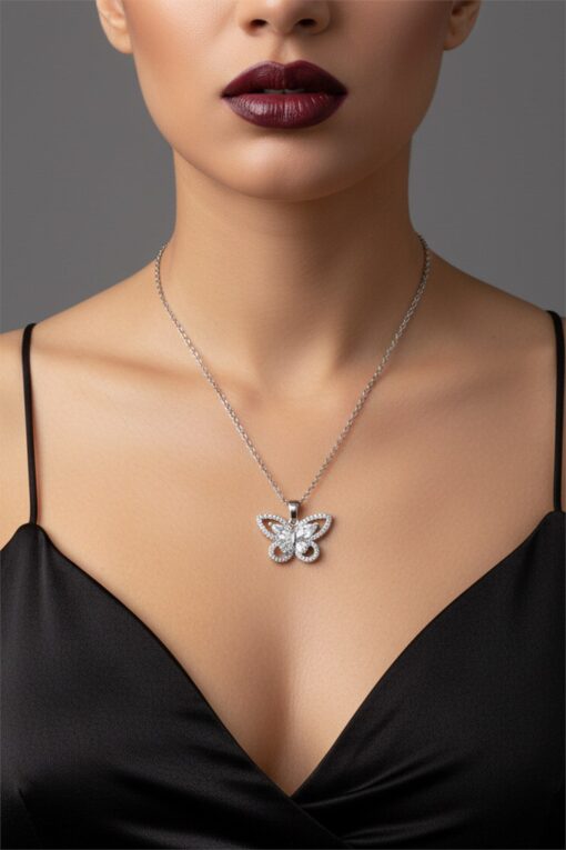 Collier papillon argenté en acier, modèle SF, vente en gros - 3813