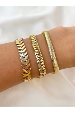 Toptan Altın Renk Kadın 3’lü Kombin Bileklik Seti Kılçık İtalyan Tırtıl Kombin Bileklik Seti - 3843 4 21baf17437374e1ba66875ca27f594d5