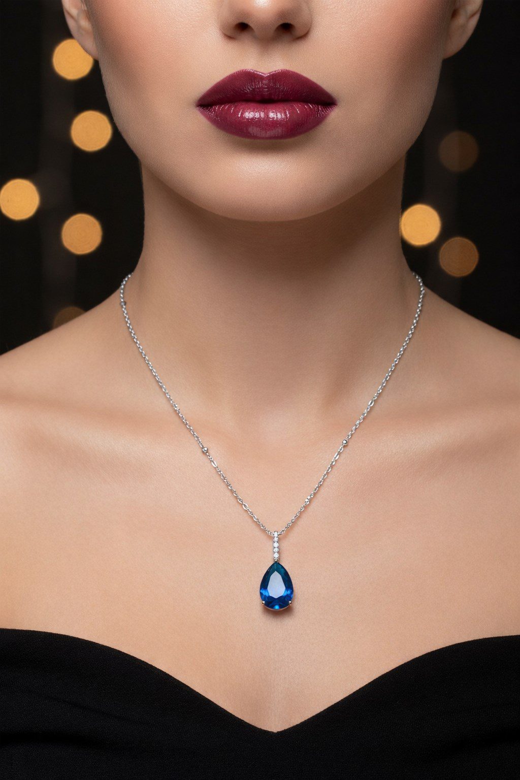 Toptan Gümüş Renk Sıra Taşlı Lacivert Damla Model Sf Zincir Çelik Kolye - 3845 1 Toptan Gümüş Renk Sıra Taşlı Lacivert Damla Model Sf Zincir Çelik Kolye - 3845