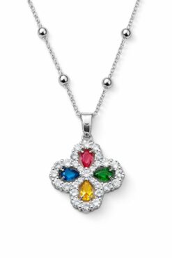 Accueil Grossiste Bijoux 245 Vue alternative de Toptan Gümüş Renk Mix Taşlı Van Yonca Model Top Zincir Çelik Kolye - 3859