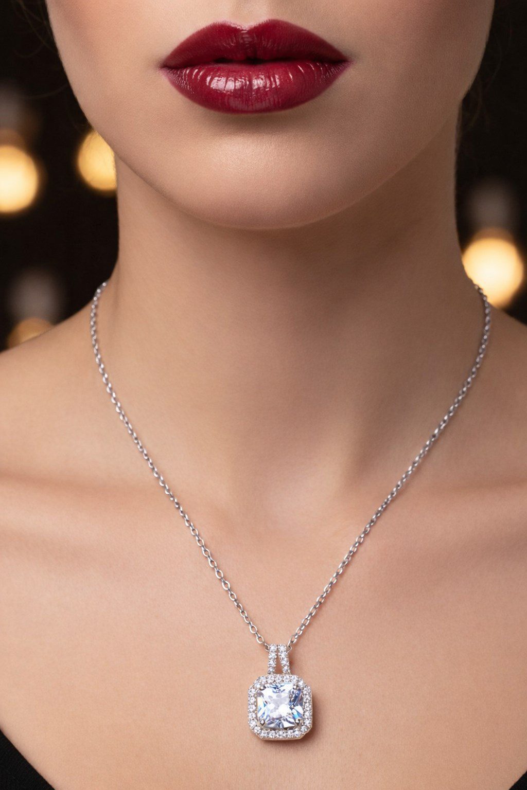 Toptan Gümüş Renk Kare Beyaz Taş Sf Zincir Çelik Kolye - 3863 2 Toptan Gümüş Renk Kare Beyaz Taş Sf Zincir Çelik Kolye - 3863 - Görsel 2