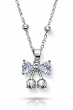 Toptan Gümüş Renk Kalp Fiyonk Model Top Zincir Çelik Kolye- 3854