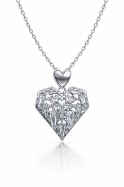 Toptan Gümüş Renk Sallantılı Kalp Baget Model Top Zincir Çelik Kolye- 3850