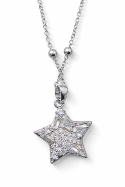 Toptan Gümüş Renk Yıldız Model Top Zincir Çelik Kolye - 3856