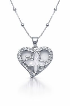 Toptan Gümüş Renk Beyaz Sedef Kalp Kelebek Model Top Zincir Çelik Kolye- 3849 3 af71fa106e1546599209c25f301c93c0