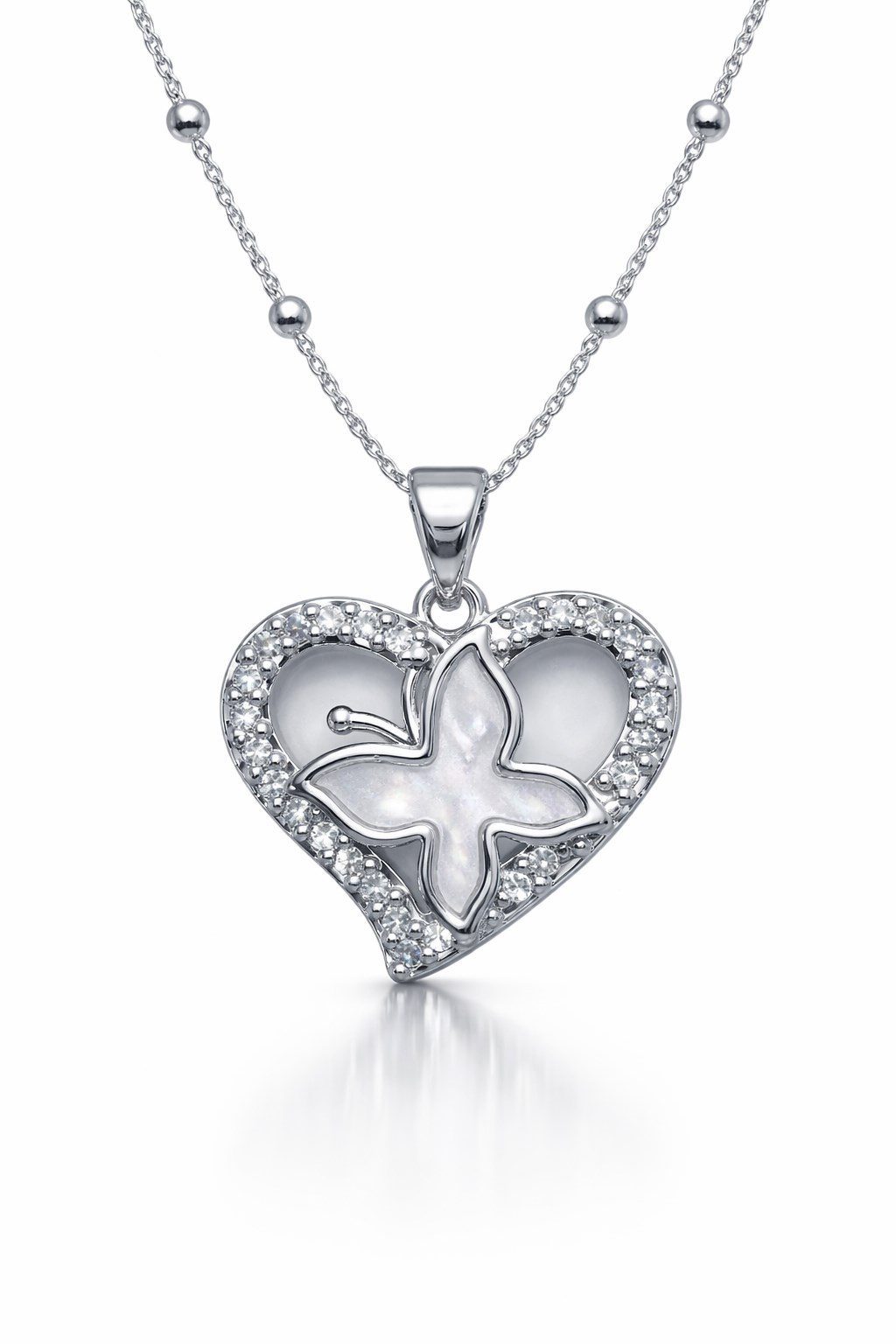 Toptan Gümüş Renk Beyaz Sedef Kalp Kelebek Model Top Zincir Çelik Kolye- 3849 2 Toptan Gümüş Renk Beyaz Sedef Kalp Kelebek Model Top Zincir Çelik Kolye- 3849 - Görsel 2