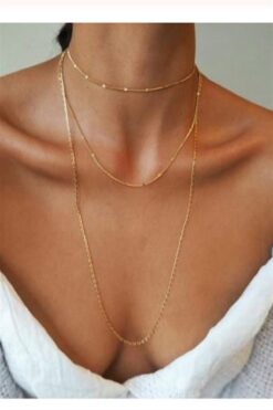 Grossiste Collier de Chaine Triple Sherry pour Femme Collier superposé plaqué or Collier ras du cou Long Collier Multi