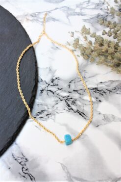 Toptan Burgu Gold Kaplama Hasır Zincir Bodrum Taşlı Kolye