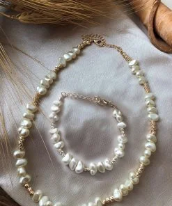 Wholesale Baroque Pearl Short Necklace and bracelet set