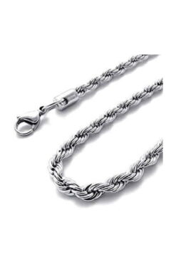 Collier spirale torsadé couleur argent 2 mm / 60 cm