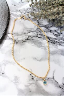 Wholesale Gold Plated Straw Chain Enameled Evil Eye Necklace