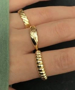 Toptan Kadın 3'lü Gold Yüzük Seti