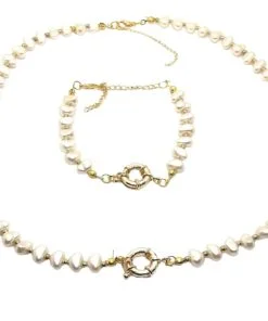 Ensemble collier court et bracelet en perles baroques entrelacées en gros