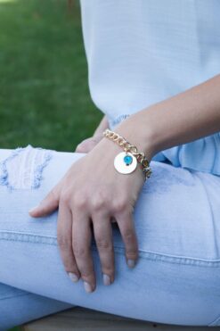 Großhandel Damen vergoldet Evil Eye Perlen Münze Detail Armband