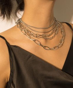 Großhandel Mode Silber Farbe Multilayer Halskette Punk Trendy Choker Halskette