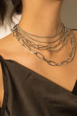 Collier ras du cou multicouches couleur argent, style punk, tendance, vente en gros