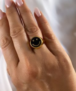 Wholesale Black Color Adjustable Smiley Face Knight Ring
