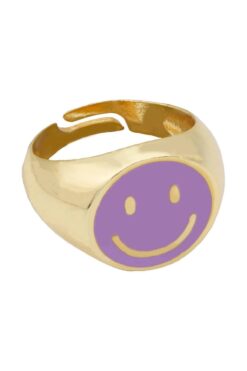 Wholesale Purple Coloured Gold Plated Adjustable Smiley Ring (bague Smiley ajustable)