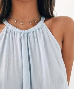 Toptan Gümüş Renk Geometrik Yıldız  Kolye Gümüş Renk Zincir Kadınlar İçin Kolye Chokers