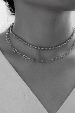 Collier élégant en couches de couleur argent en gros, chaîne à billes, collier à chaîne écrasée