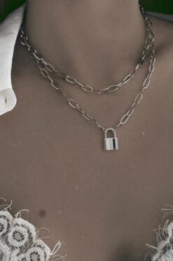 Collier ras du cou argenté pour femme, 2 couches, chaîne rectangulaire mignonne avec fermoir, vente en gros