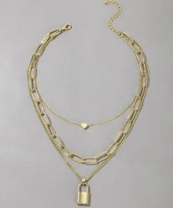 Collier ras du cou multicouche doré pour femme