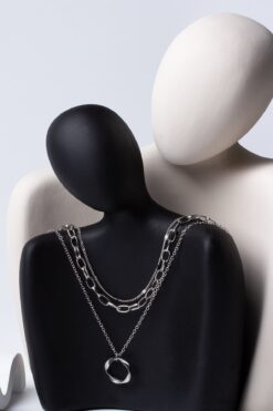 Wholesale Silver Color Twisted Round Charm Layered Necklace