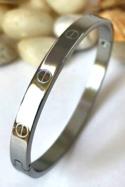 Toptan Unisex Kartier %100 Çelik Kelepçe Bileklik Gümüş Renk 4 568745871bf54db9afc0e00ca435211e