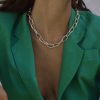 Wholesale Silver Color Choker Necklace Thick Rectangle Chain For Women
