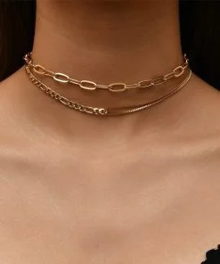 Collier ras du cou 2 couches de chaînes pour femmes Collier Shavin Lift Crush à œillets