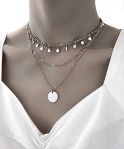 Großhandel Runde detaillierte Multi Pailletten mehrschichtige Silber Farbe Halskette