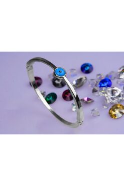Bracelet manchette en pierre contre le mauvais œil couleur argent, vente en gros, 755