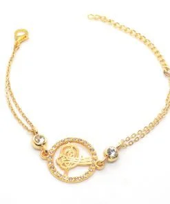 Wholesale Gold Color Stone Round Tughra Figured Double Chain Bracelet 905