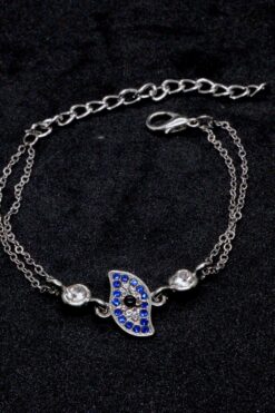 Bracelet double chaîne trapézoïdal en argent avec motif de navette et mauvais œil 870