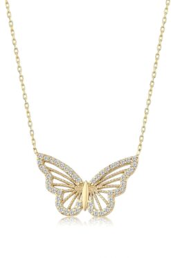 Collier papillon en zircon pour femme, couleur or, vente en gros, 1054