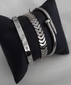سوار نسائي مزيج من موديل كارتير مطلي بالفضة وموديل عظم السمكة وموديل الأظافر بالجملة - 958