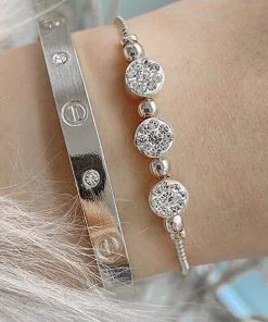 Wholesale Silver Color Combination Bracelet Set Cartier Stone Bracelet and Zircon Paste Bracelet - 1036