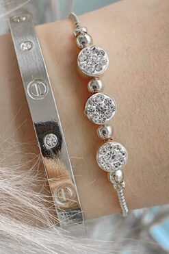 Wholesale Silver Color Combination Bracelet Set Cartier Stone Bracelet and Zircon Paste Bracelet - 1036
