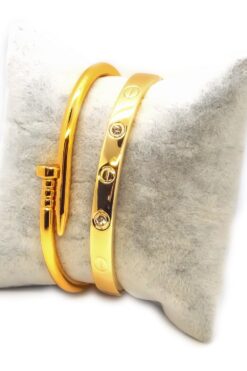 Toptan Altın Renk Çivi Ve Taşlı Cartier Bileklik Set 943