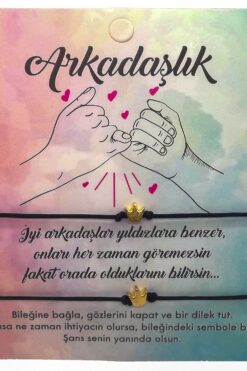 Toptan Altın Renk Siyah  İp Taç Arkadaş  Bilekliği - 1141